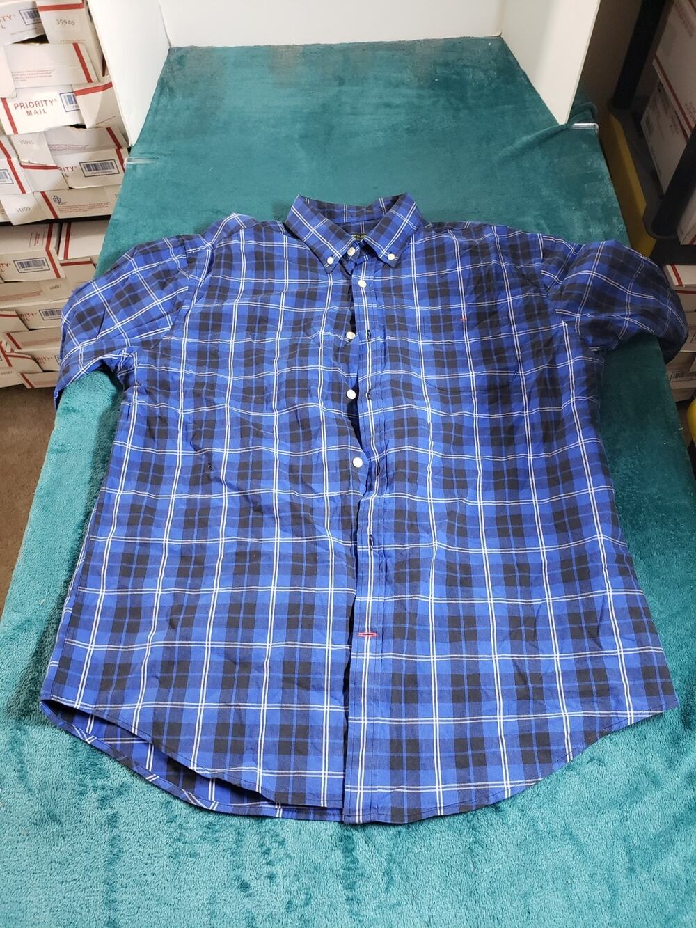 John Bartlett Shirt Size Large Mens Blue Check Button Up Work Preppy NWT